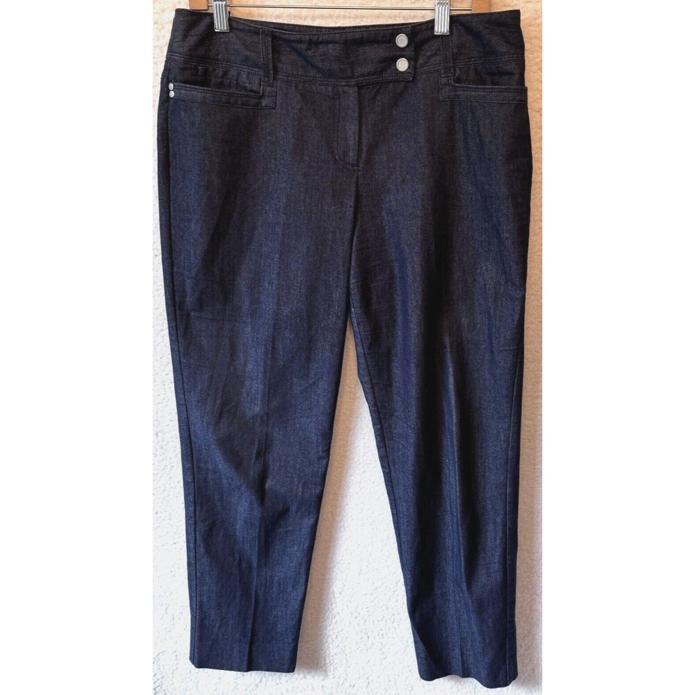 Larry Levine Women's Size 10 Double Snap Straight Leg Cropped Dark Blue Jeans